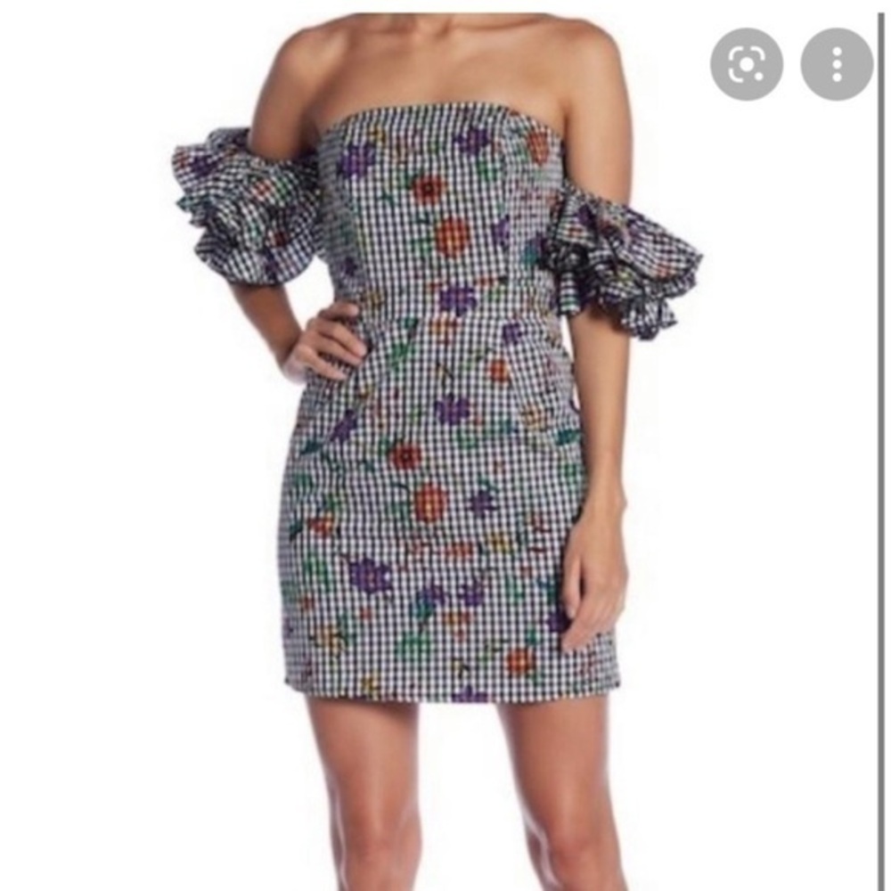 ROMEO+JULIET COUTURE Black Gingham Floral Puff Ruffle Sleeve Mini Dress Size S
